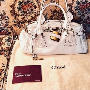 Chloé Paddington White Leather Bag EUC Vintage Y2K Lock & Key Dust Bag Authentic